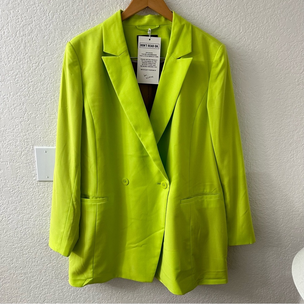 Wildfang The Empower Double Breasted Blazer Neon Green size XL